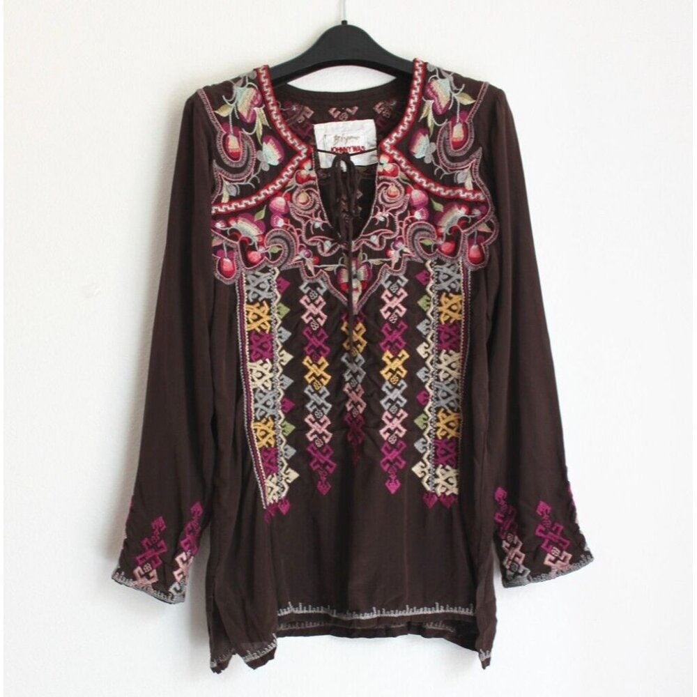Johnny Was Biya Silk Tunic Blouse, Embroidered, Size S